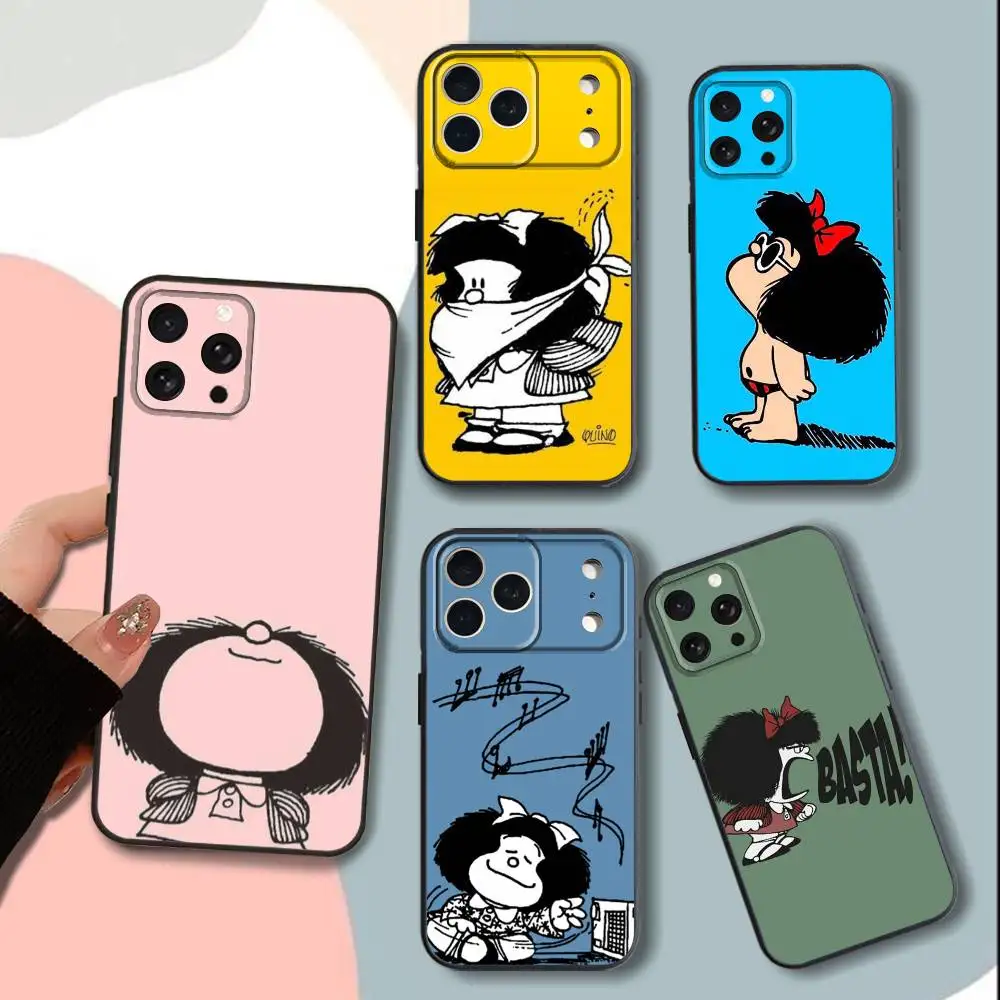 

C-Cute Girl M-Mafaldas-S Phone Case For iPhone 15,13,16,12,11,17,14,Plus,Pro,Max,XS,XR,X,SE,Mini,Soft Silicone Black Cover