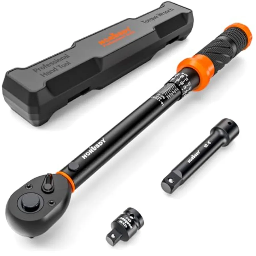 

Набор динамометрических ключей с приводом 1/2 дюйма, 10170 фунт-футов (13.6230.5 Нм), 3 прецизионные двойные шкалы, реверсивная головка на 72 зубца с 5 удлинителями