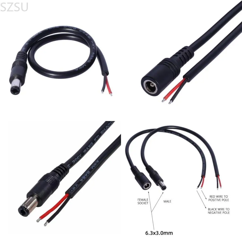 SZSU DC6330 Power Cable 6.3x3.0mm Male Plug to Bare Wire for DIY Electronics Projects Home Appliance Replacement Power Cord