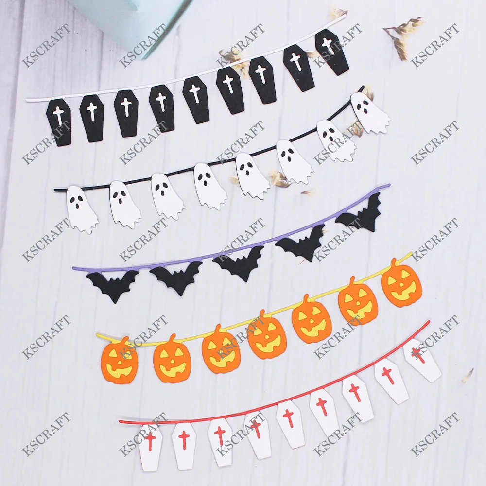 KSCRAFT Halloween Garlands pemotong mati stensil untuk DIY buku tempel dekoratif Embossing DIY kartu kertas