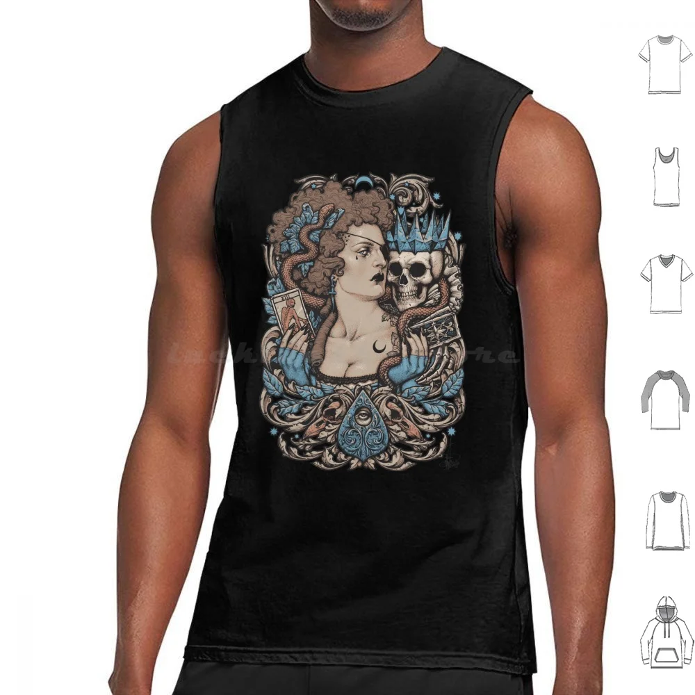 Madame Planchette Tank Tops Print Cotton Pirate Medium Tarot Dollmaker Skull Crown Gothic Baroque Gig Paranormal Skeleton