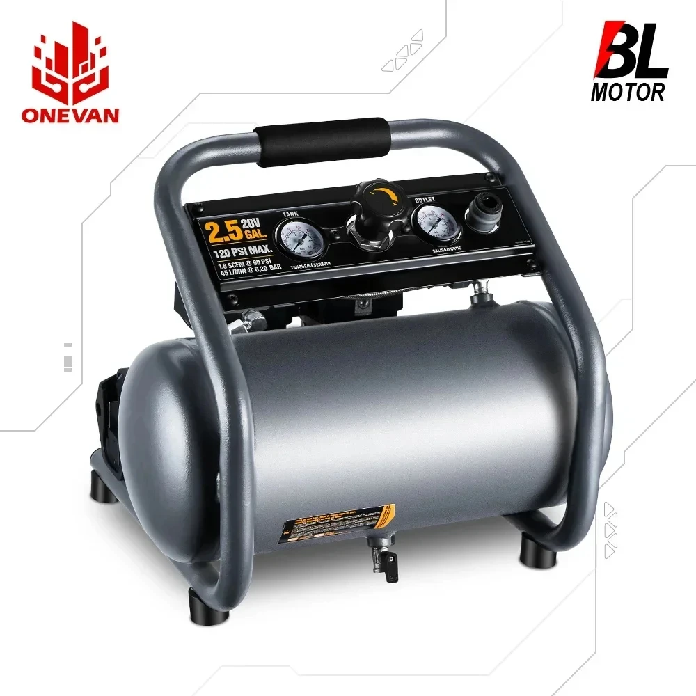 ONEVAN 1HP 1.6SCFM 8.27Bar Brushless High-pressure Air Compressor Oil-free Industrial Grade 10L Capacity For Makita 18v Battery