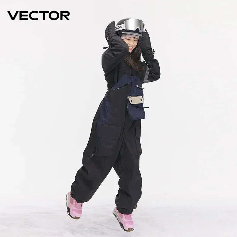 VECTOR Pantaloni da sci spessi da donna per uomo Tuta dritta Tuta con bavaglino da sci Impermeabile invernale caldo antivento Sport all'aria aperta Snowboard