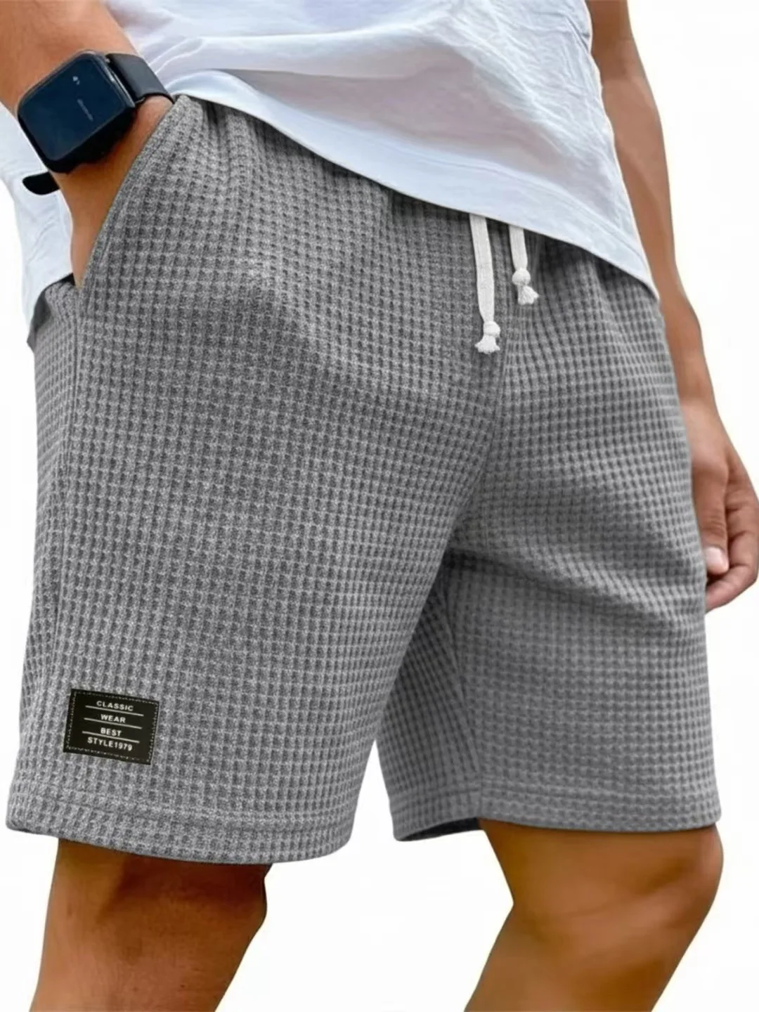 2025 Neue Frühling-Sommer Outdoor Freizeit Herrenshorts Urlaub Strand Lose Hosen Herren Vintage Waffel-Karo Strukturierte Kurze Hose – Detail 16