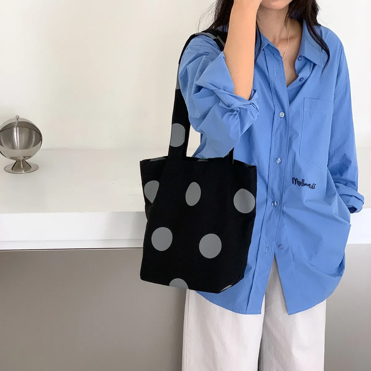 

Casual Versatile Trendy Underarm Shoulder Bag Fashion 2025 New Luxury Simple Handbag Women Design Canvas Tote Bag Polka Point