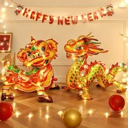 Large vertical 3D Chinese New Year party awakening lion dragon balloon New Year party decoration Spring Festival supplies
