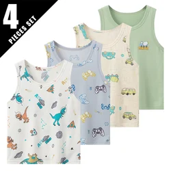 4 Pcs Children's Four Seasons Cute Printed Vest Boy Casual Joker T-shirt Girl Fashion Bottoming T-shirt Multicolor Combination