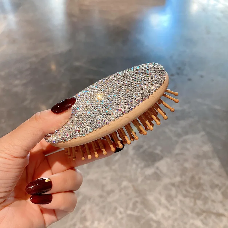 Luxurious Diamond Inlaid Mini Cushion Pocket Comb Portable Smooth Styling for Curly Hair Home Use Hairdressing Tool