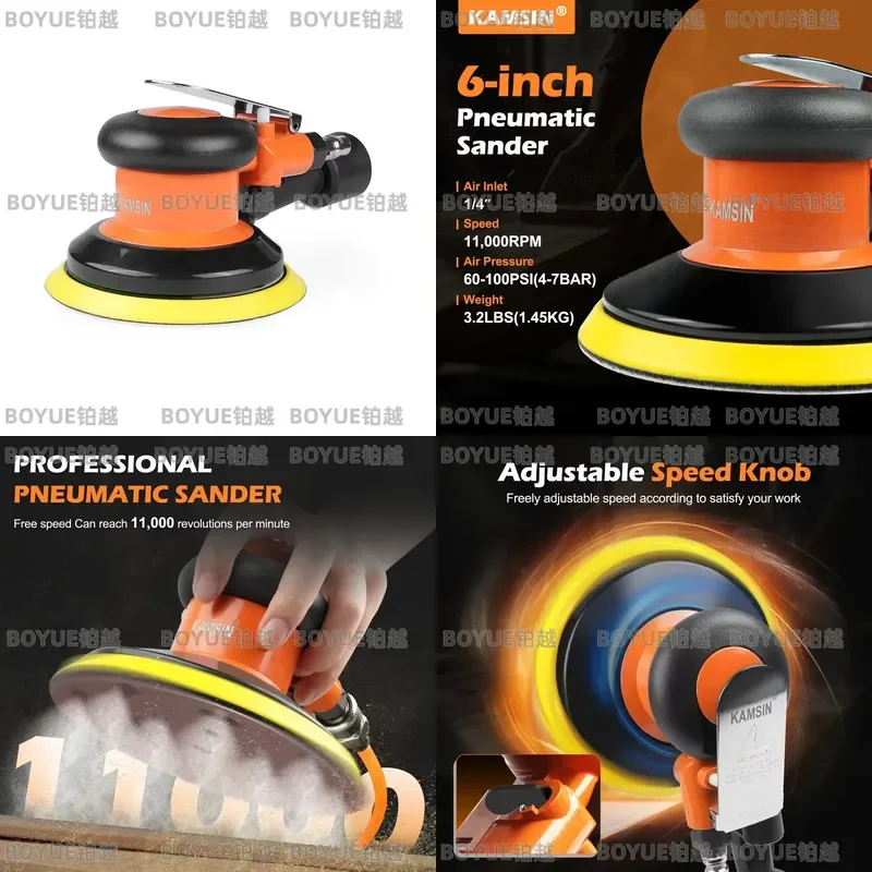 5 Inch 6 Inch Pneumatic Orbital Sander Air Powered Random Orbit Polisher Vacuum Dust Collection Eccentric Grinding Tool for