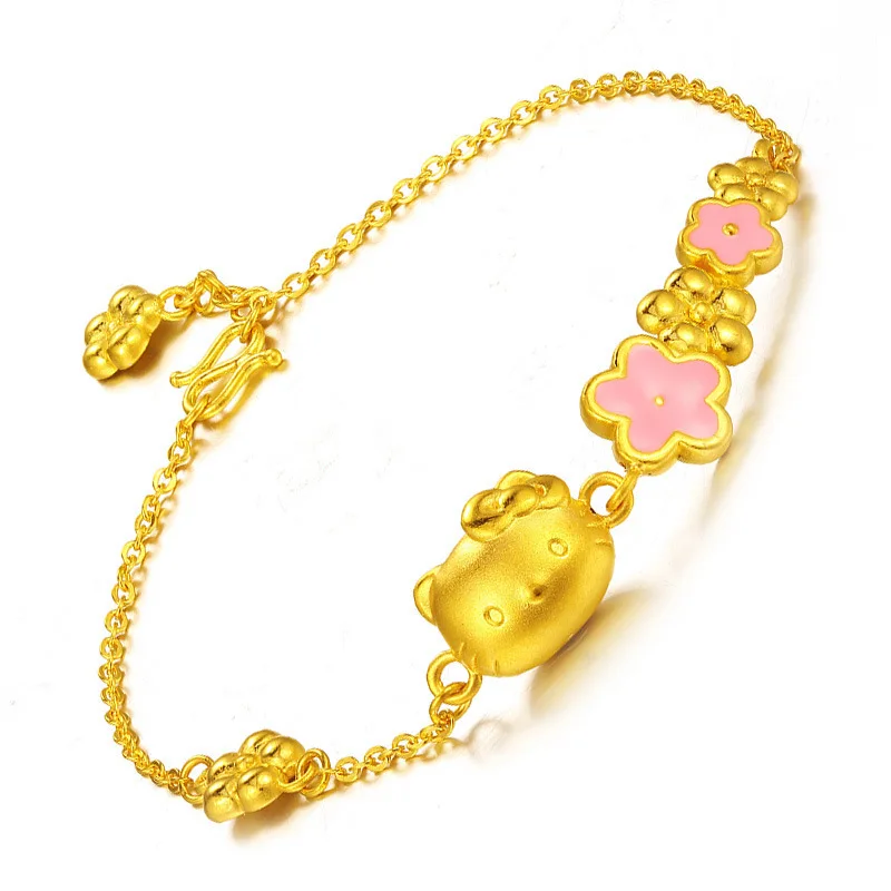 

Kawaii Sanrio Hello Kitty Bracelet Anime Gold-plated Jewelry Girl Fashion Jewelry Holiday Gift.