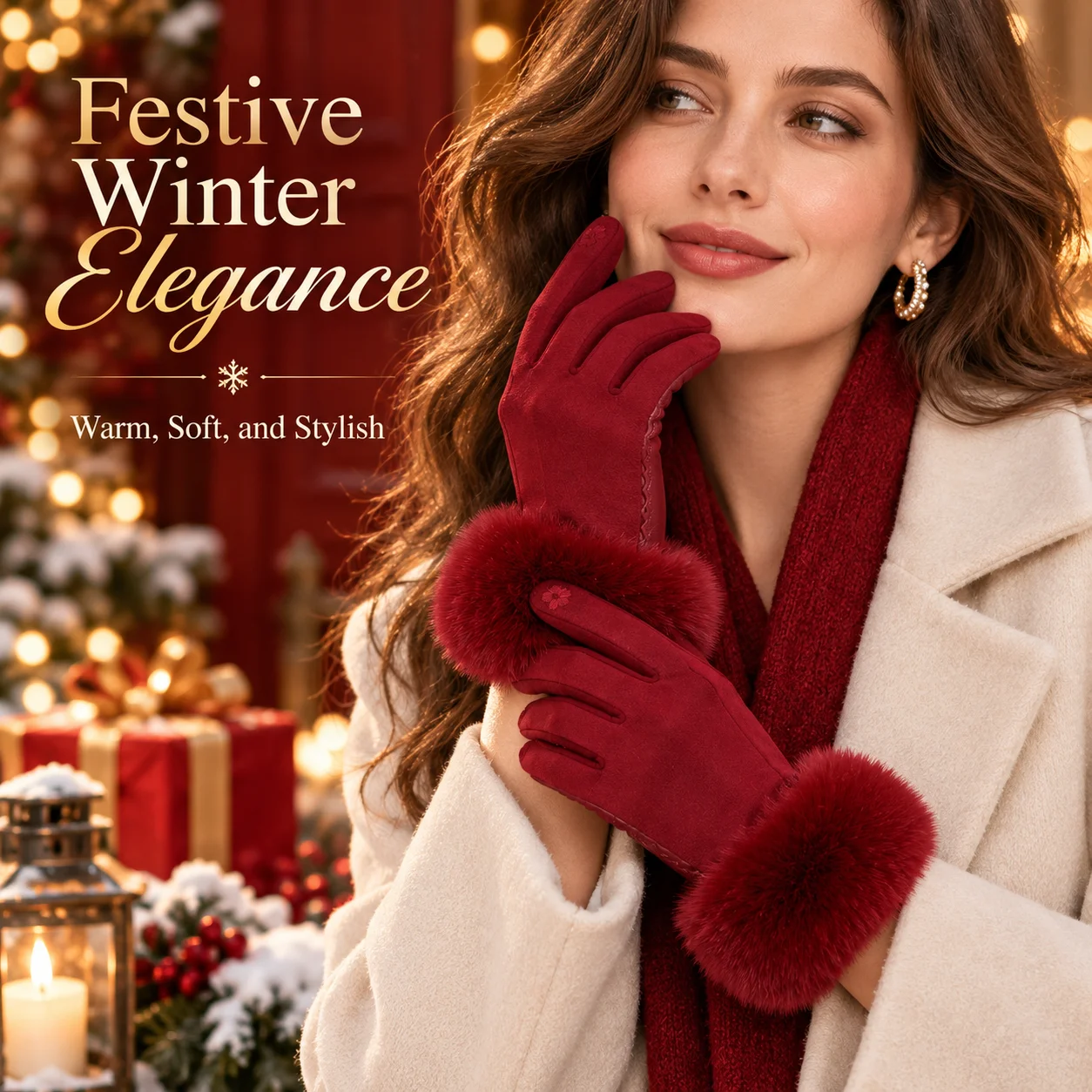 Women Fashion Winter Gloves Warm Faux Leather Gloves with Soft Faux Fur Trim Full Finger Gloves Multiple Colors for Ladies