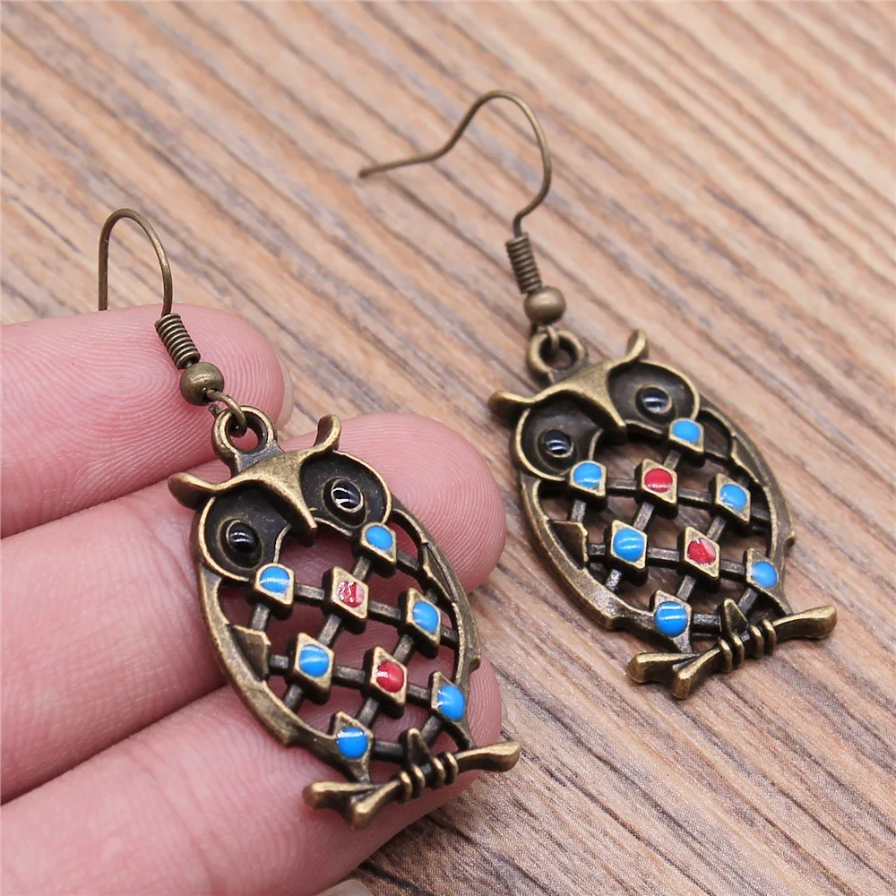 Fashion Vintage Simple Design Antique Bronze Color Owl Pendant Earrings Women Vintage Drop Earrings