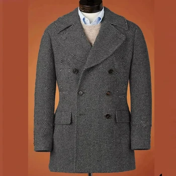 Men's Casual Blazer Herringbone Slim Fit Single Breasted Stylish Comfortable Jacket Men's Coat Double Breasted Blazer Men's Suit 2