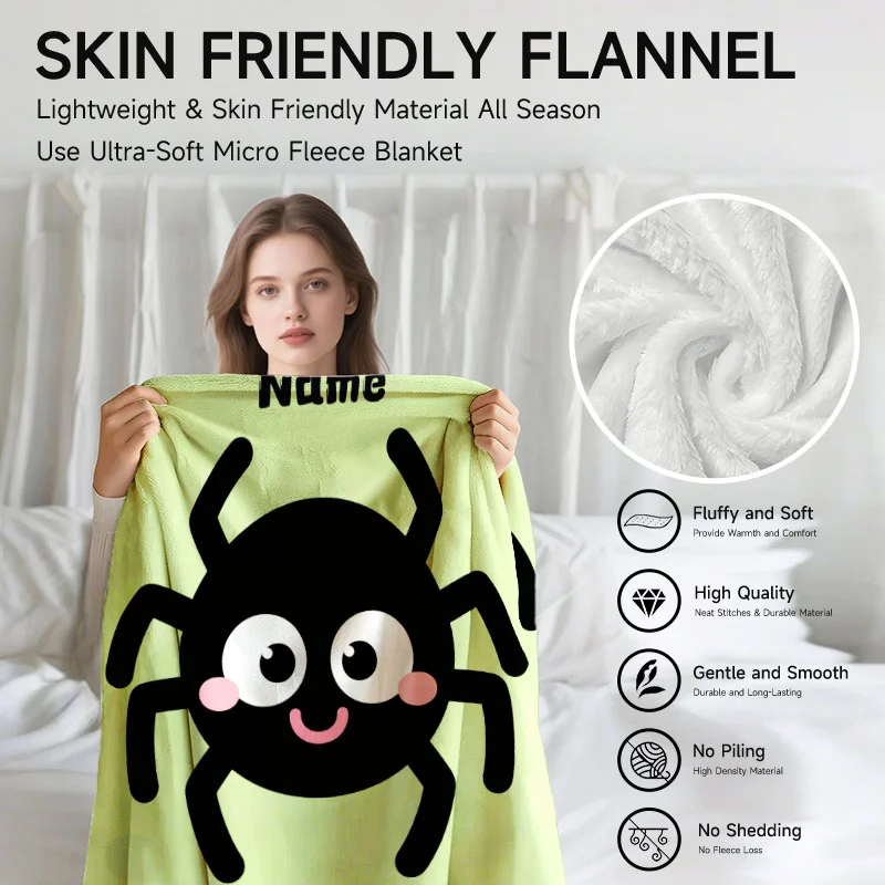 اسم مخصص بطانية صوف عنكبوت لطيف، مناسبة للأريكة والسرير والهالوين وأعياد الميلاد وهدايا الأطفال. #5