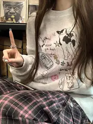 HOUZHOU-Hoodies Kawaii feminino, pulôveres casuais de grandes dimensões, moda coreana, moletom Harajuku dos desenhos animados, doce, outono