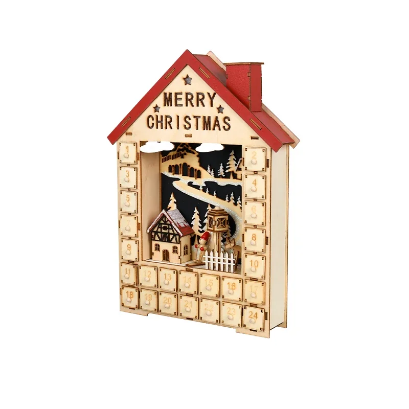 

Christmas Ornaments Gift Ornaments House Wooden Christmas Countdown Calendar Box Small Storage Gift Gift Box