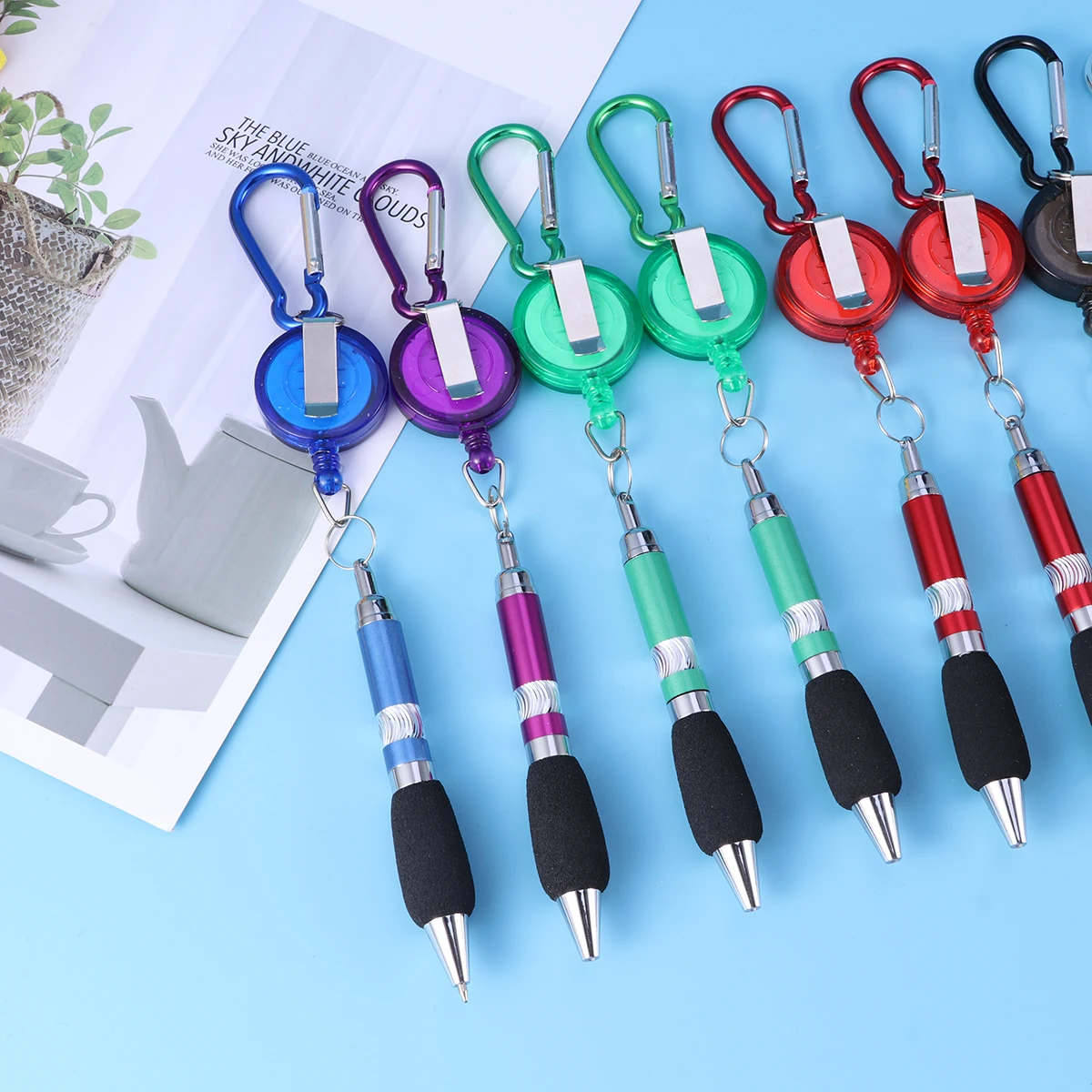 

badge pen reel pen Retractable pen with clip Retractable pen with carabiner Retractable reel pen