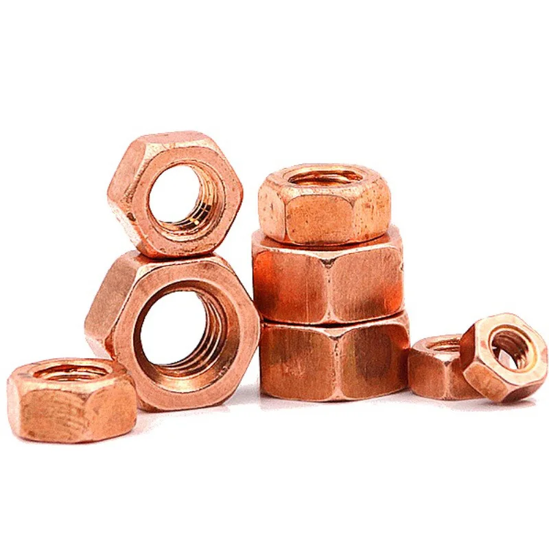 T2 Copper Hexagon Nut Conductive Conduction Nut Washer Locking Screw Cap Pure Copper M3 M4 M5 M6 M8 M10M12M16~M20 Red Copper Nut