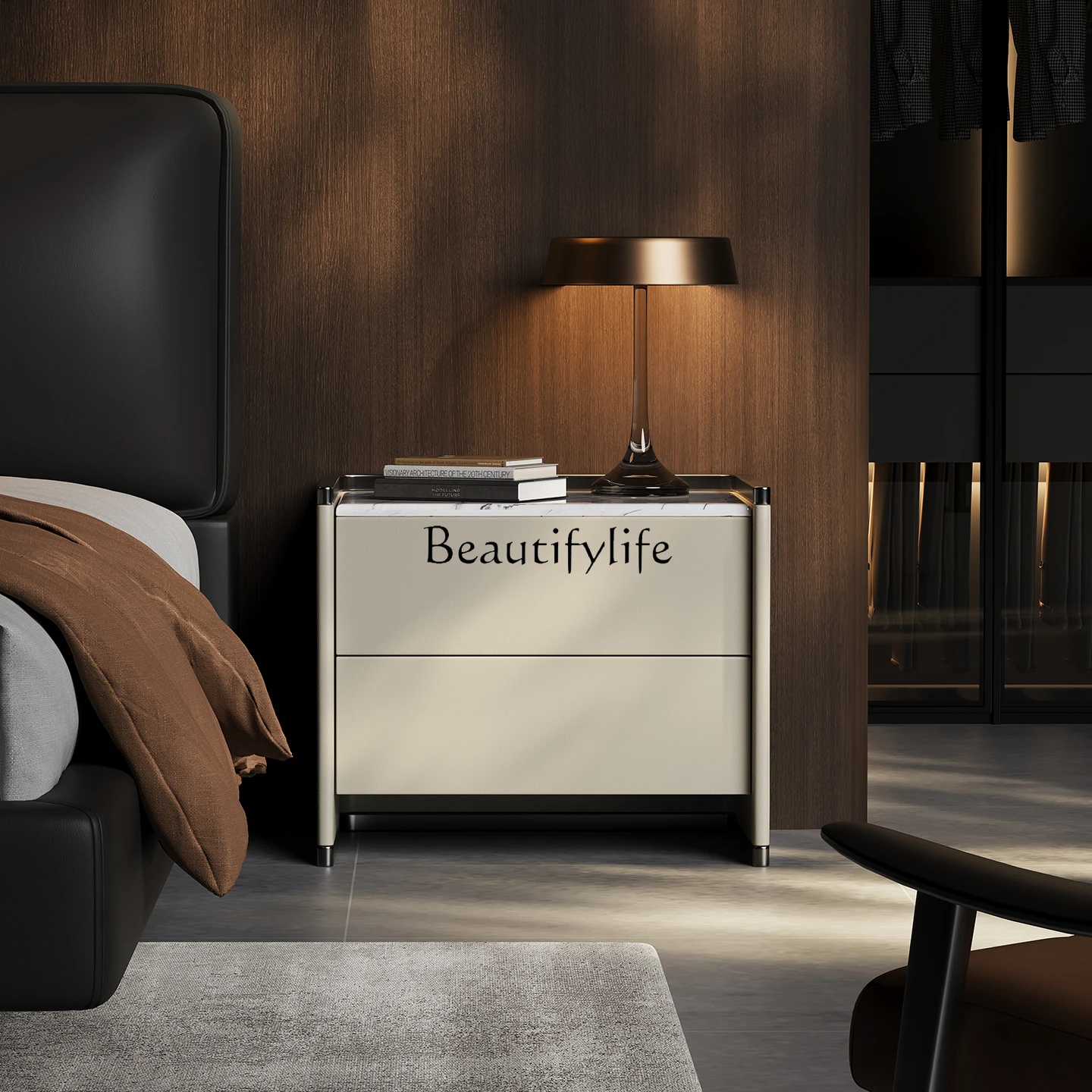 

yj39 Italian Minimalist Marble Modern Simple Bedroom Storage Light Luxury Bedside Table