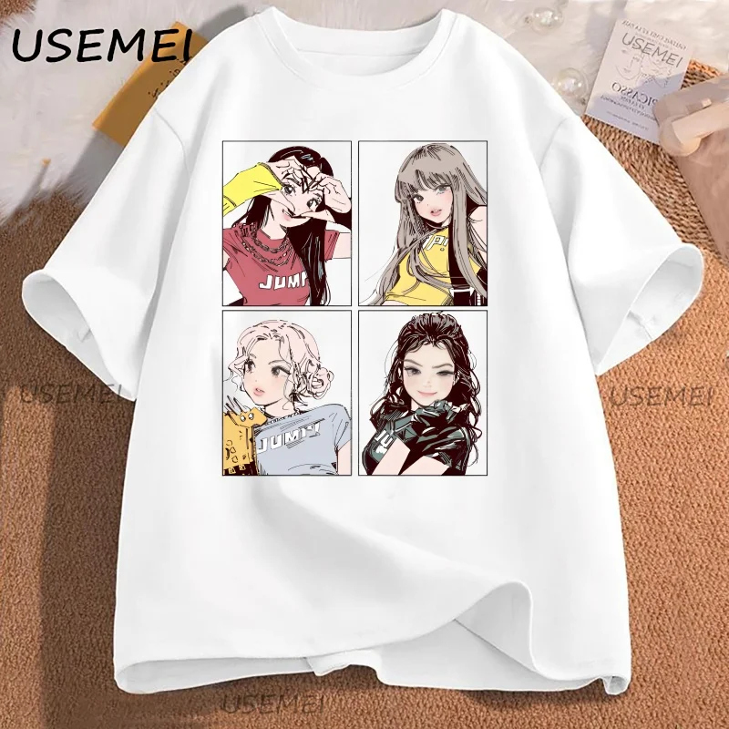 

Kpop Jump T-shirt Pink Girls Clothing Adorable Anime Graphic T Shirts Summer High Quality Cotton Comfortable Y2K Tops Clothes