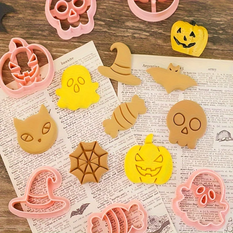 1set Halloween Cookie Cutters Set Pumpkin Ghost Skull Bat Shape Biscuit Mold DIY Baking Pastry Decorating Tools For Home Kitchen - view 2