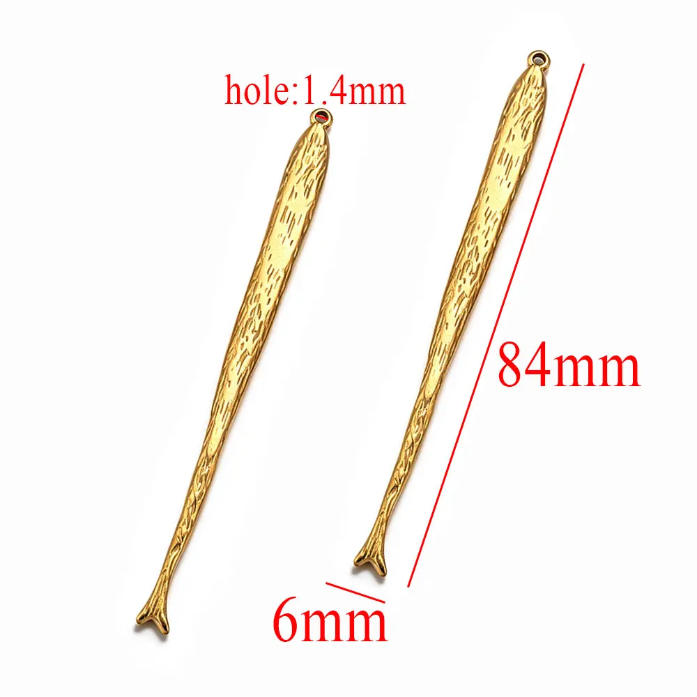 5Pcs Stainless Steel Sardine Fish Charms Ocean Long Fish Pendant 18K Gold DIY Earrings Necklace Jewelry Making Beach Accessories - view 3