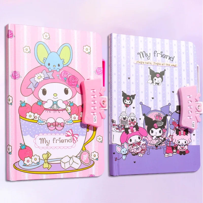 Kawaii Sanrio Kuromi Notebook Set with Password Lock Cartoon My Melody Cinnamoroll Writing Book Cute Journal for Birthday Gifts