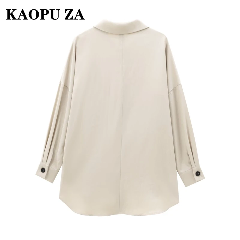 KAOPU ZA 2024 Autumn Woman Casual Long Sleeve Coat Female Vintage Turn-down Collar SingleBreasted Jacket Solid Color Pockets Top