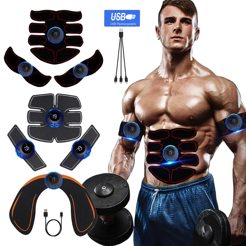 EMS Muscle Stimulator Abs Trainer Muscle Toner USB Rechargable Electric Massager Leg Arm Belly Weight Loss Fitness Workout Unise