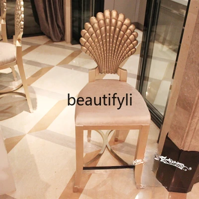 

Solid wood carving flower gold leaf breakfast chair neoclassical high stool