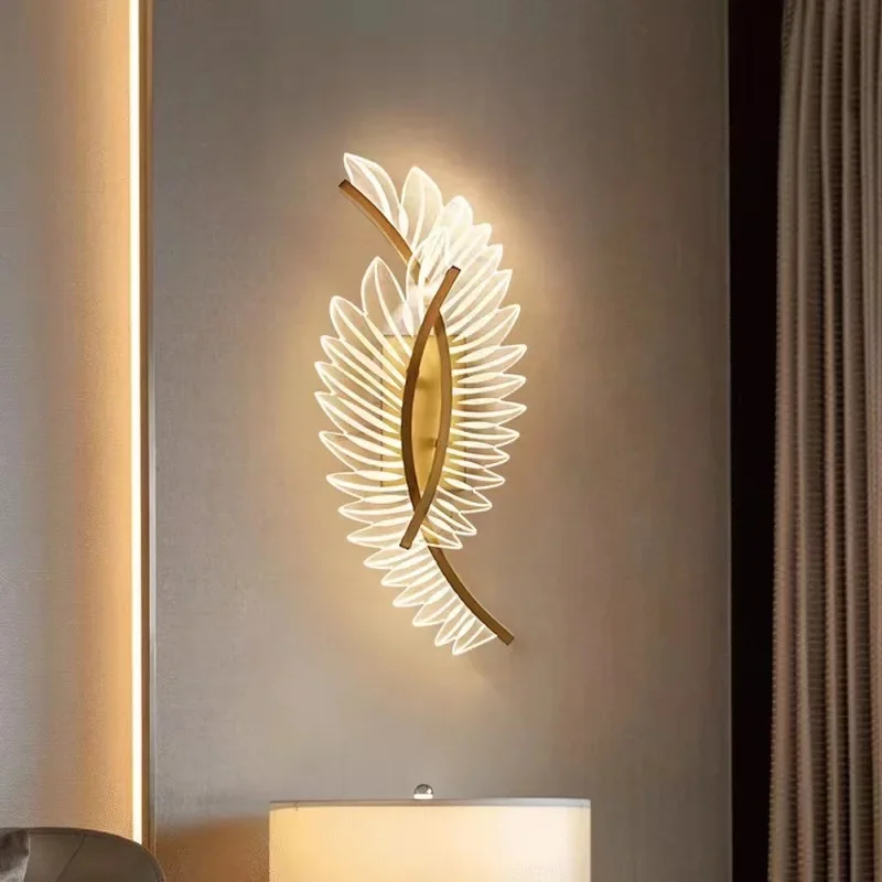 

Modern Light Luxury Fashion High-end Wing Decoration LED Wall Lamp Villa Living Room Study Acrylic copper Golden Light