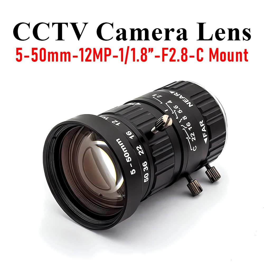 12MP 5-50mm Varifocal Lens F2.8 1/1.8 Format C CS Mount High Quality CCTV Security Surveillance Lens for Machine Vision Camera