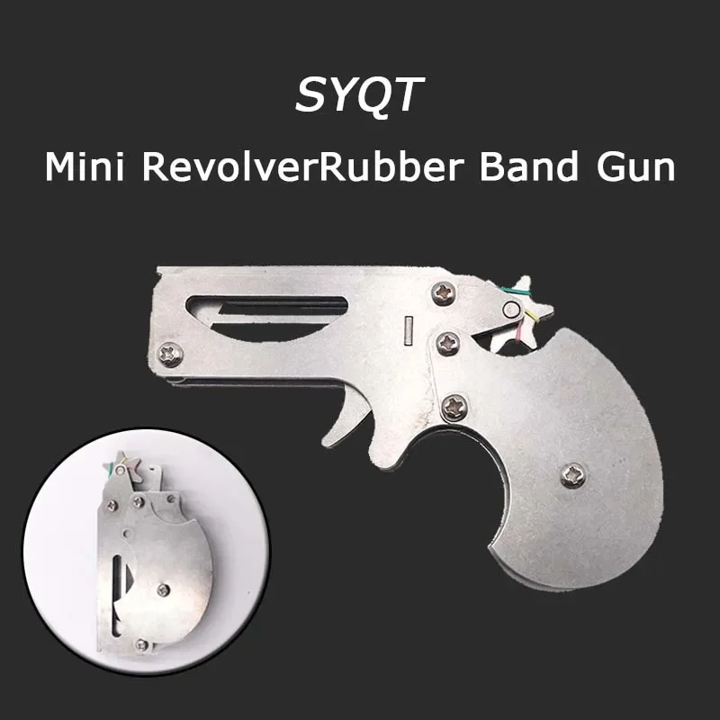 Imagem -05 - Mini Folding Rubber Band Gun Can Hold Chaveiro Seis Exploits Made All Metal Shooting Toy Presentes Ferramentas ao ar Livre Peças de Ferramenta