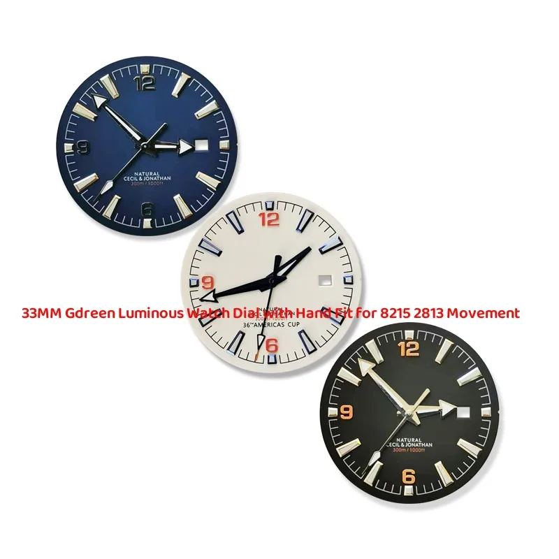 Mod Watch Parts 33mm Green Luminous White Black Blue Dial with Hands Fit for 8215 2813 Movement