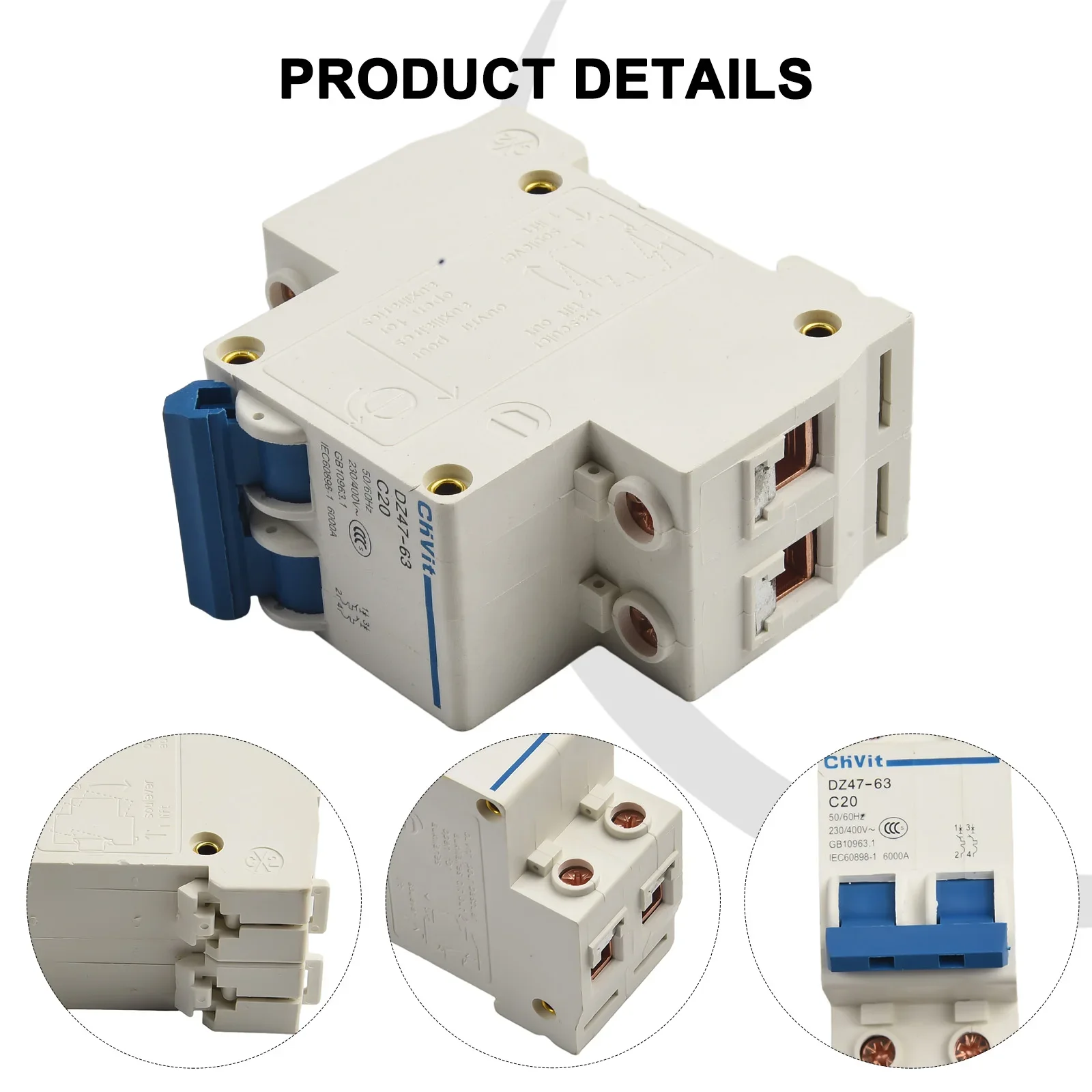 Accessories Circuit Breaker Miniature Overcurrent Trip Type-C 16A/20A/32A/63A 2 P 220V 36*78mm Dual Connection