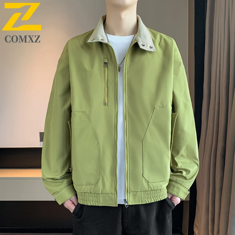 

COMXZ Роскошная мужская куртка, удобная ветрозащитная куртка на молнии для приключений на открытом воздухе, повседневная стильная легкая осенняя мотоциклетная куртка