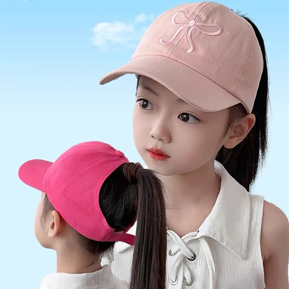 Gorra de béisbol con cola de caballo alta para niño y niña, gorro con lazo bordado, protector solar, novedad de 2024