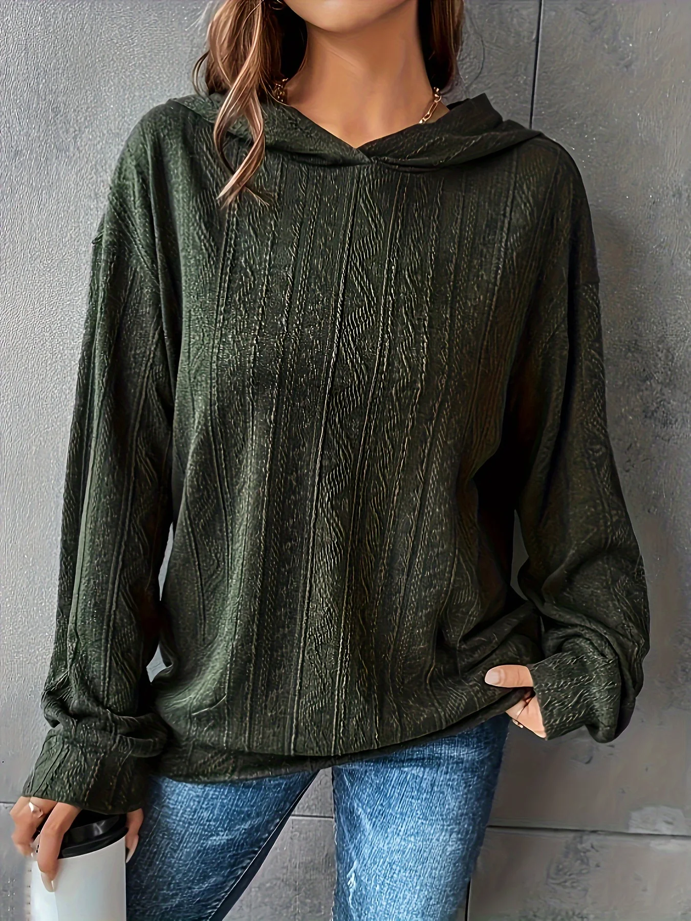 Plus Size Women Solid Drop Shoulder Hoodie