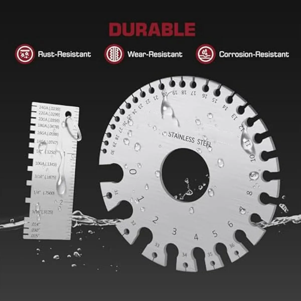 A78I Wire Gauge Measuring Tool&Gauge Thickness Tool, Stainless Steel Metal Sheets Welding Material Thickness Gauge Dual-Sided