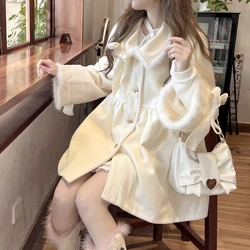 Sweet Cute Tweed Coat Women Premium Thickened Warm Gentle White Coat Female Winter Clothing Coats and Jackets Women