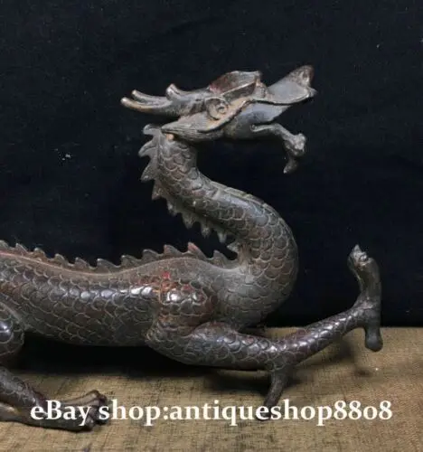 Chinese Folk  Pure Bronze Fengshui Dynasty Zodiac Year Animal Dragon Statue