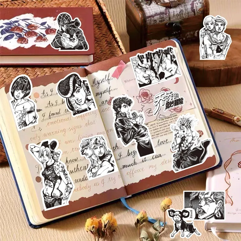 Black White Kujo Jotaro Stickers JoJo Bizarre Adventure Sticker Higashikata Josuke Bruno Buccellati Cartoon Decals Fan Gifts view 4