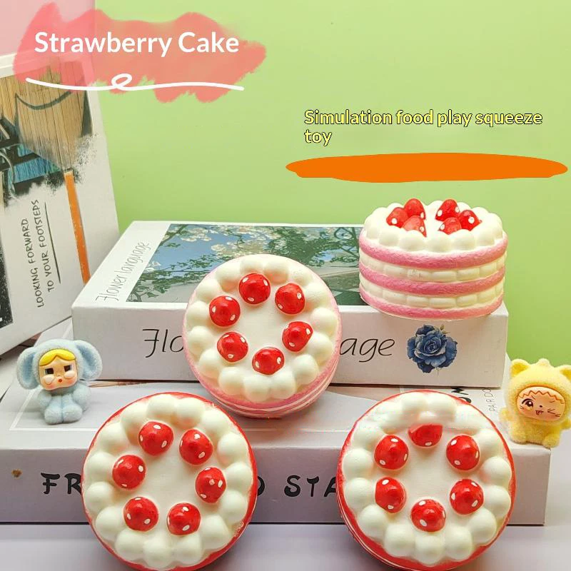 Strawberry Cake Slow Rising Decompression Toy Soft Squeeze Stress Relief Toy Non-Toxic for Adults Office Party Favors