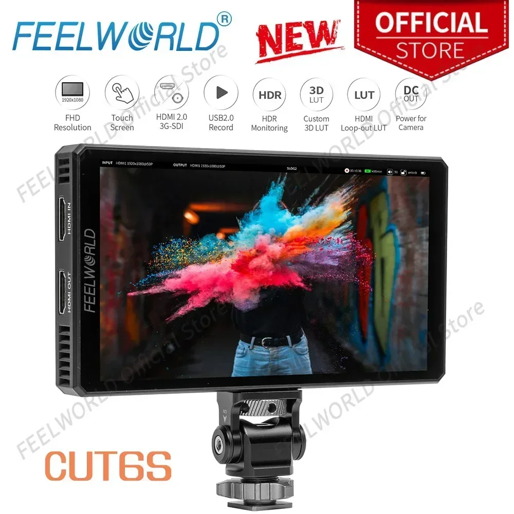 

FEELWORLD CUT6S 6-дюймовый монитор с сенсорным экраном, рекордер FHD IPS 4K HDMI 3G-SDI 3D LUT HDR с формами сигнала для Gimbal Rig Youtube