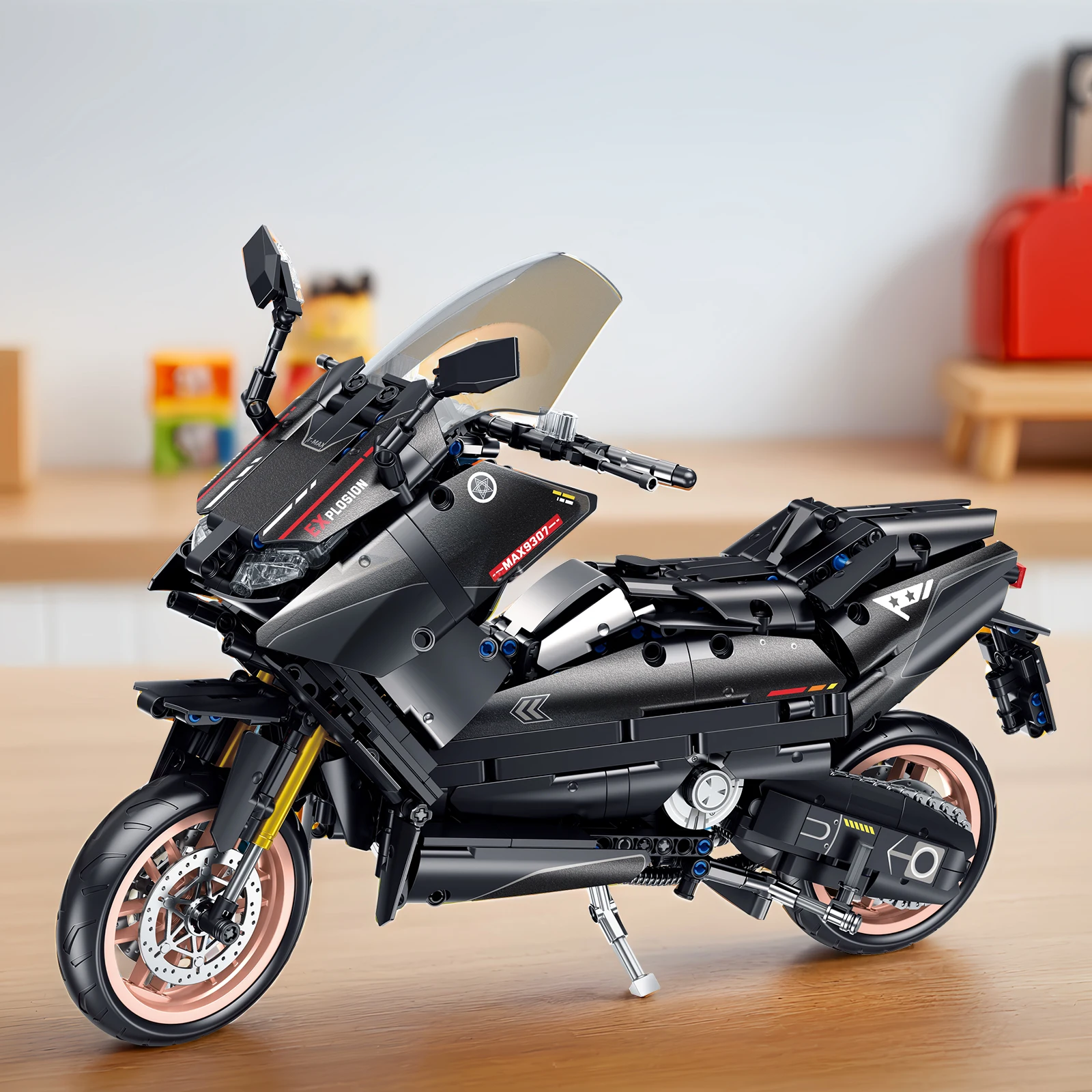 1282pcs 기술 초고속 T-MAX 오토바이 빌딩 블록 크리 에이 티브 1:5 YAMA 오토바이 모델 벽돌 장난감 어린이를위한 소년 선물