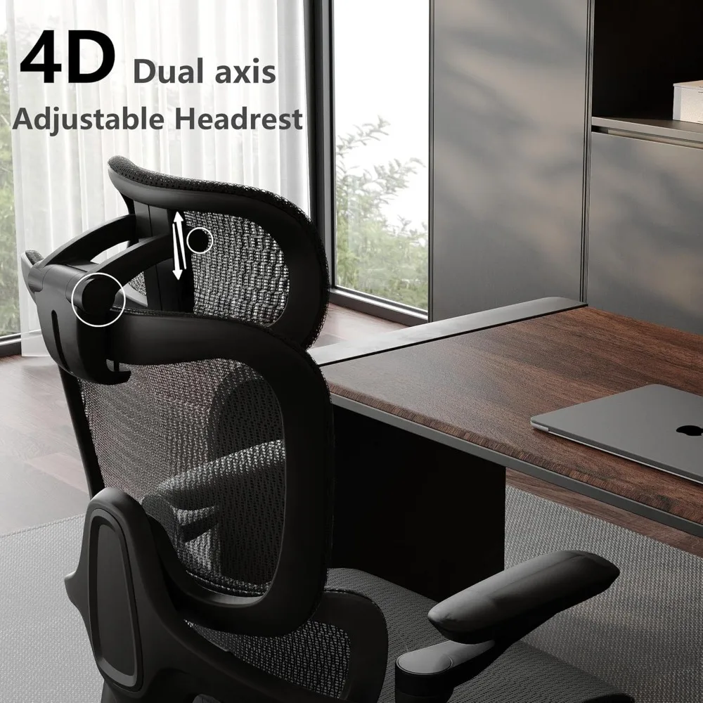 Ergonomic Office Chair, Large Size Home Desk and Chair, with Adjustable 3D Lumbar Support and Mesh Fabric