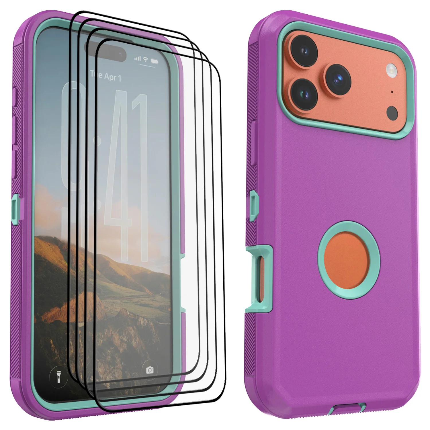 

Светло-фиолетовый чехол для iPhone 17/17 Air/17 Pro/17 Pro Max, сверхпрочный прочный чехол и 4 шт., прозрачное защитное стекло из закаленного стекла