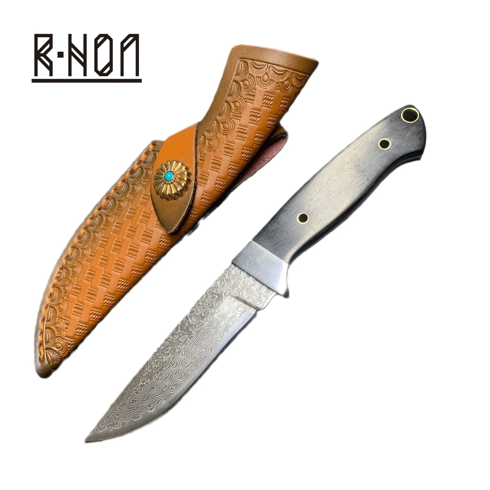 

RHON 3.85inch Forged VG10 Damascus Steel Outdoor Straight Knife Full Tang Integral Steel Fixed Blade Camping Knives Wood Handle