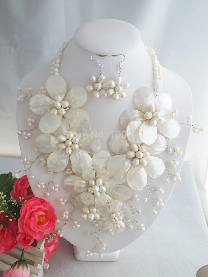 Nigerial Wedding Shell Beads Pearl Flower Necklace Earring 20\