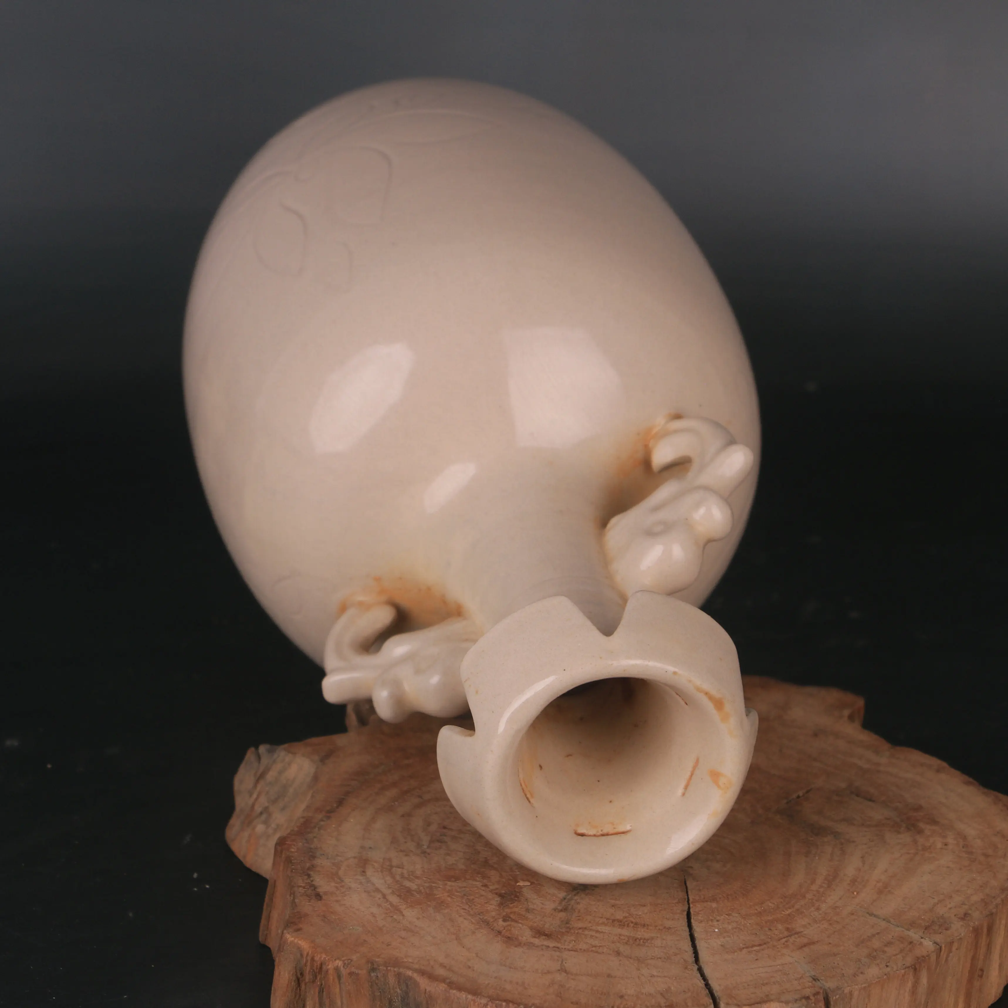 Song Dynasty Ding Kiln White Glaze Double Dragon Zun Vase Antique Style Porcelain Handmade Home Decor Centerpiece
